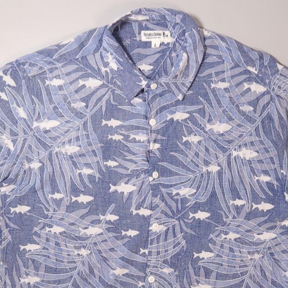 The Endless Summer Mens Large L Shark Flag Hawaiian Allover Print Rayon Shirt - Picture 2 of 7